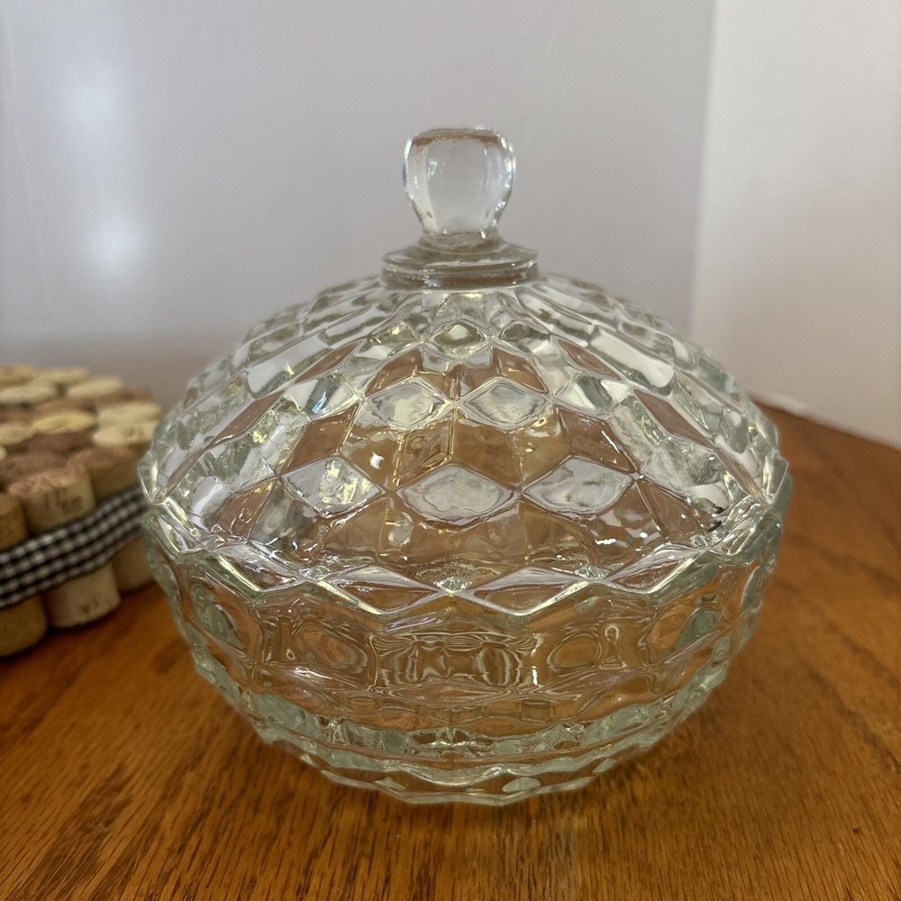 1960's Indiana Glass Whitehall Cubist Clear Candy Dish With Lid Saw Tooth